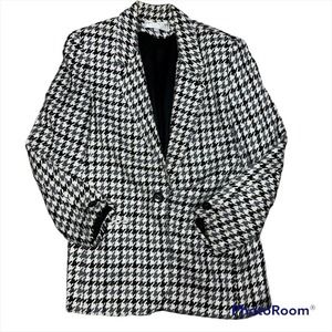 Vintage Oversized Houndstooth Blazer Single Breasted Jacket Black White 12